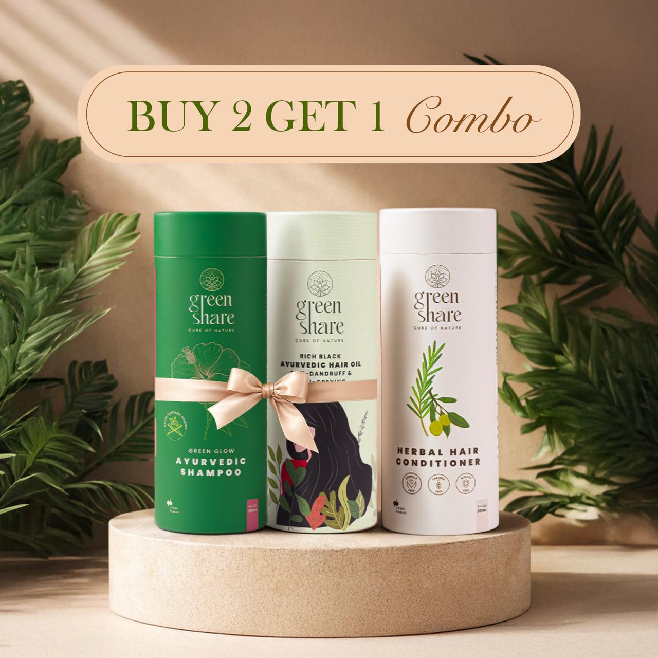 Rich Black Ayurvedic Hair oil & Green Glow Ayurvedic Shampoo Combo