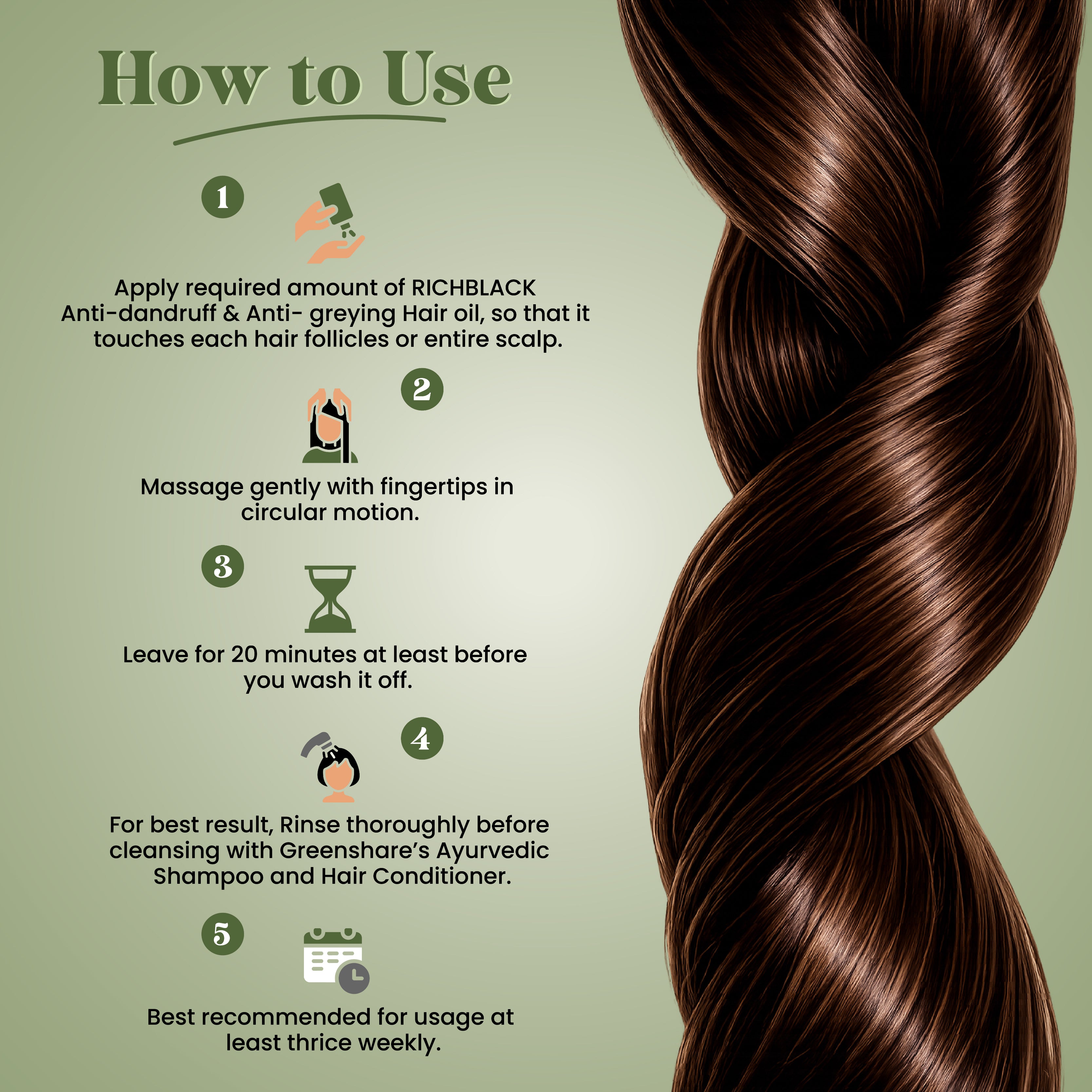 Rich Black Ayurvedic Hair Oil - Anti Dandruff & Anti Greying