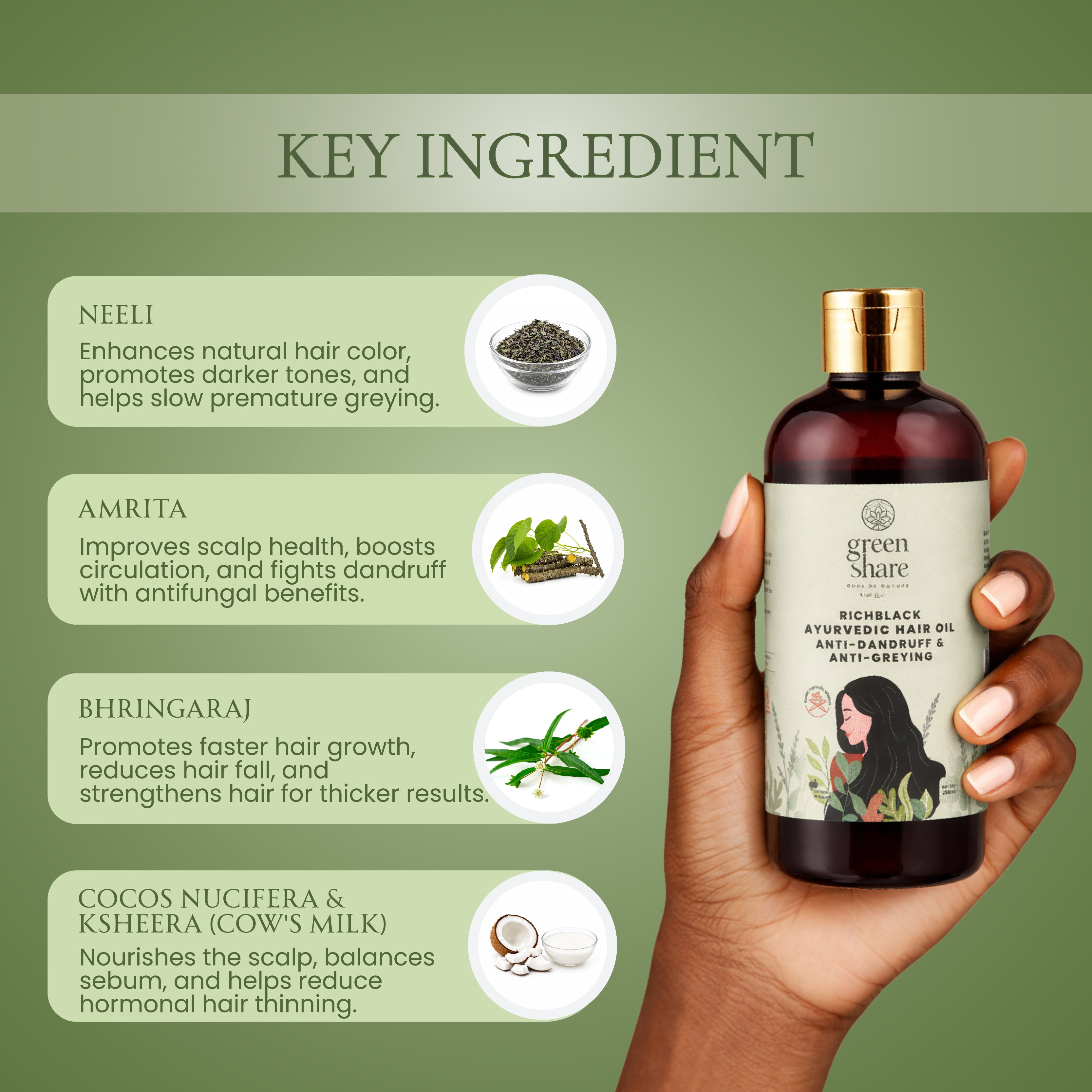 Rich Black Ayurvedic Hair Oil - Anti Dandruff & Anti Greying