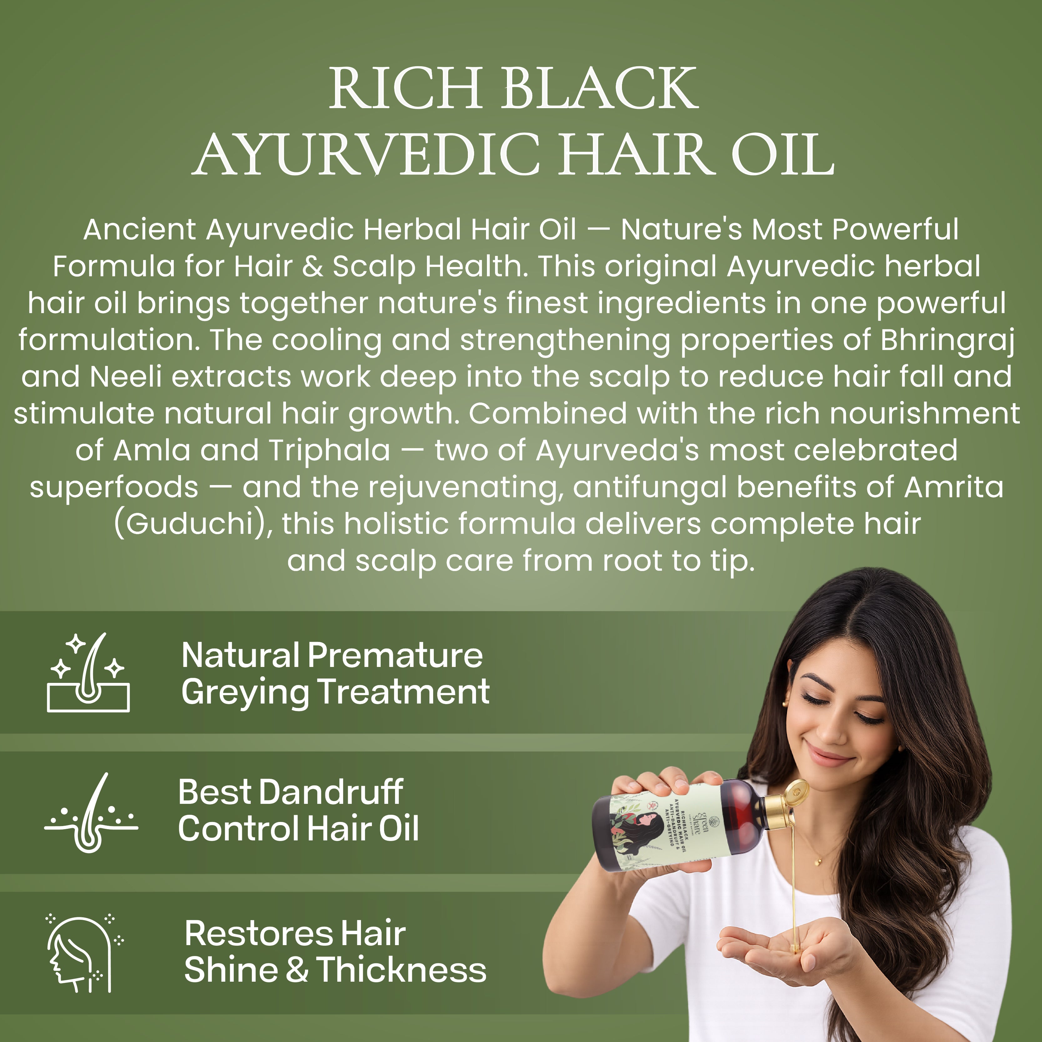 Rich Black Ayurvedic Hair Oil - Anti Dandruff & Anti Greying